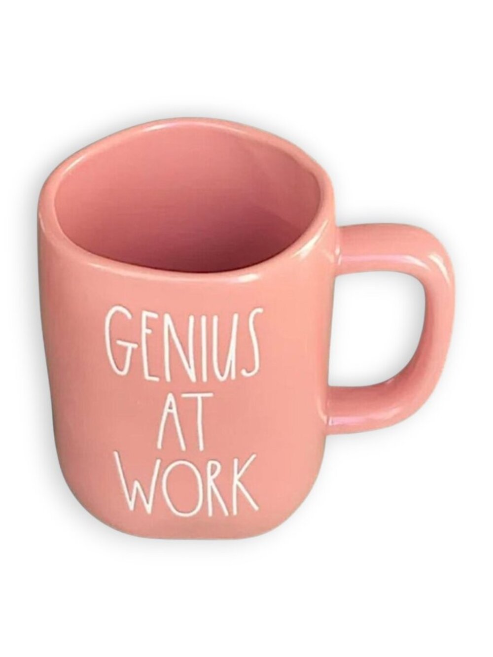 Rae Dunn "Genius At Work" Coral Pink 16oz Large Handmade Ceramic Mug